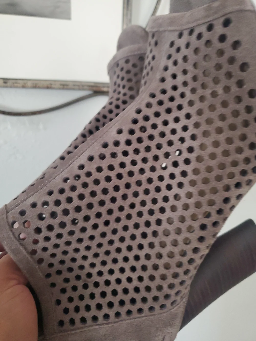 Gianni Bini Taupe Suede Perforated Peep-Toe Booties